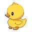 A duckling fuse bead pattern in rounded yellow shapes
