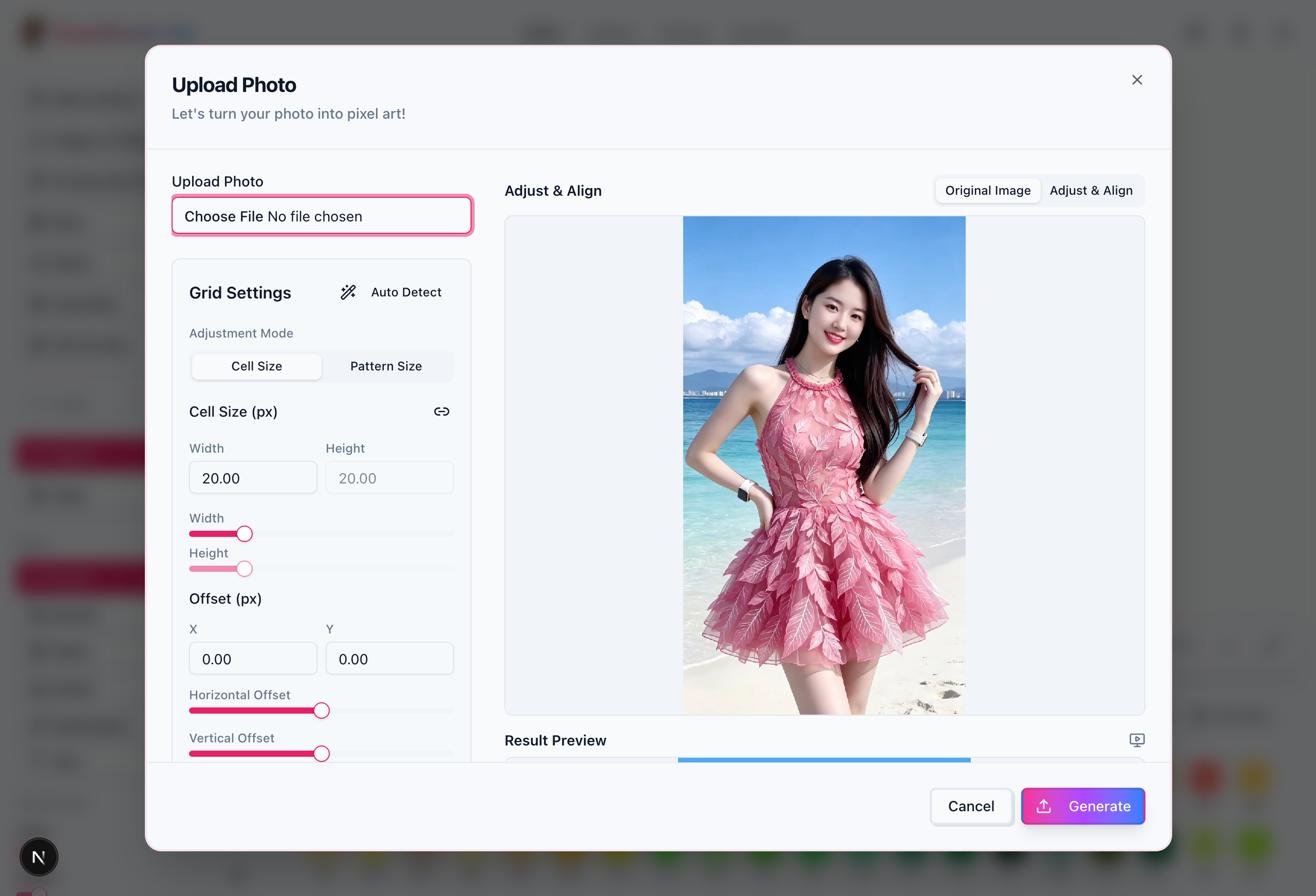 Converting a photo into a bead pattern in the editor